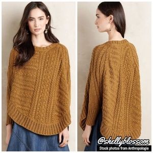 Anthropologie Curved Cables Poncho Mustard